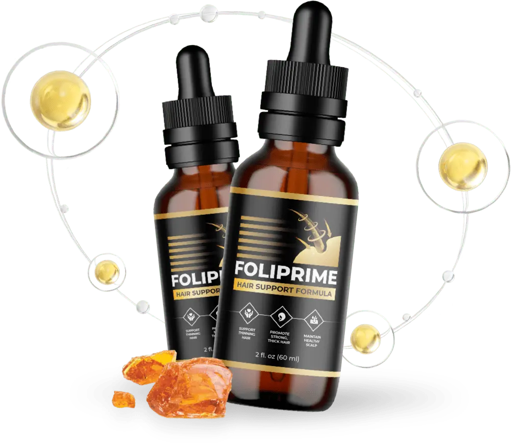 FoliPrime serum bottles and botanical product display